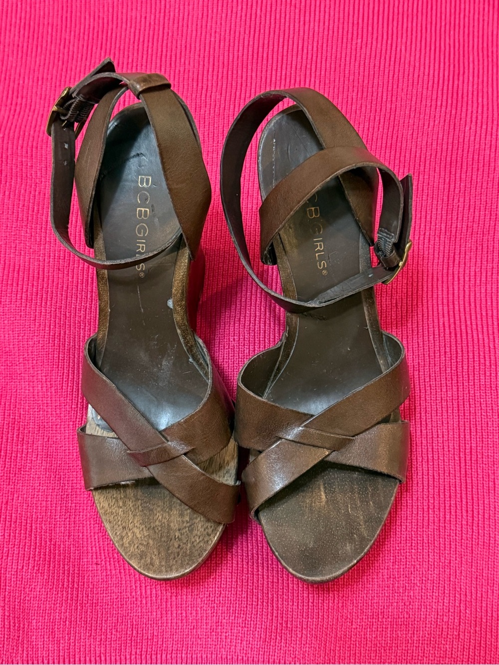 BCBGirls Brown Strappy Ankle-Wrap Platform Wedges